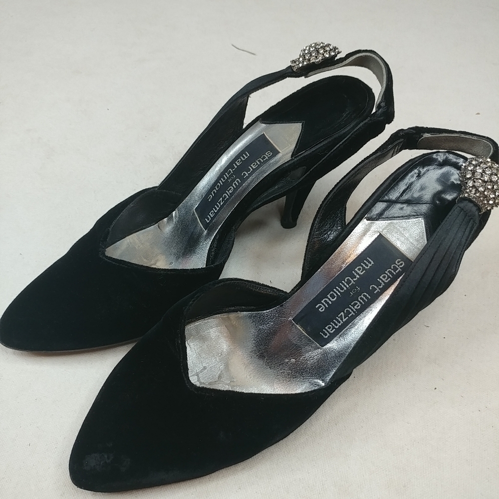 Stuart Weitzman Velvet Sling Back Jeweled Pumps 8